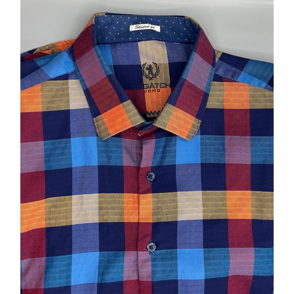 Bugatchi Uomo Mens Shaped Fit Plaid Button Down Shirt Cotton XL/2XL VTG Y2K